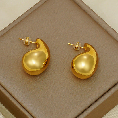 Polished Teardrop Gold Plated Gourd Stud Earrings