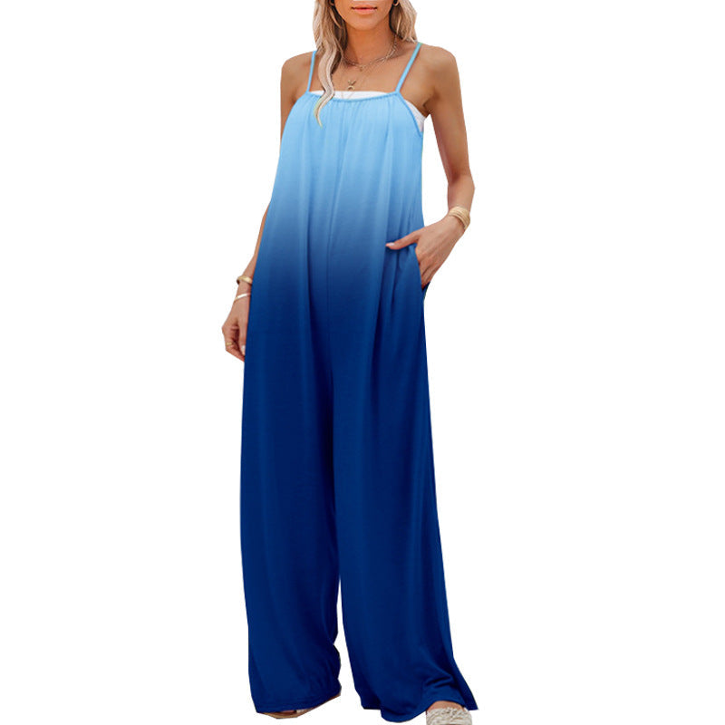 Summer Women Clothing Casual Loose Sleeveless High Waist Jumpsuit
