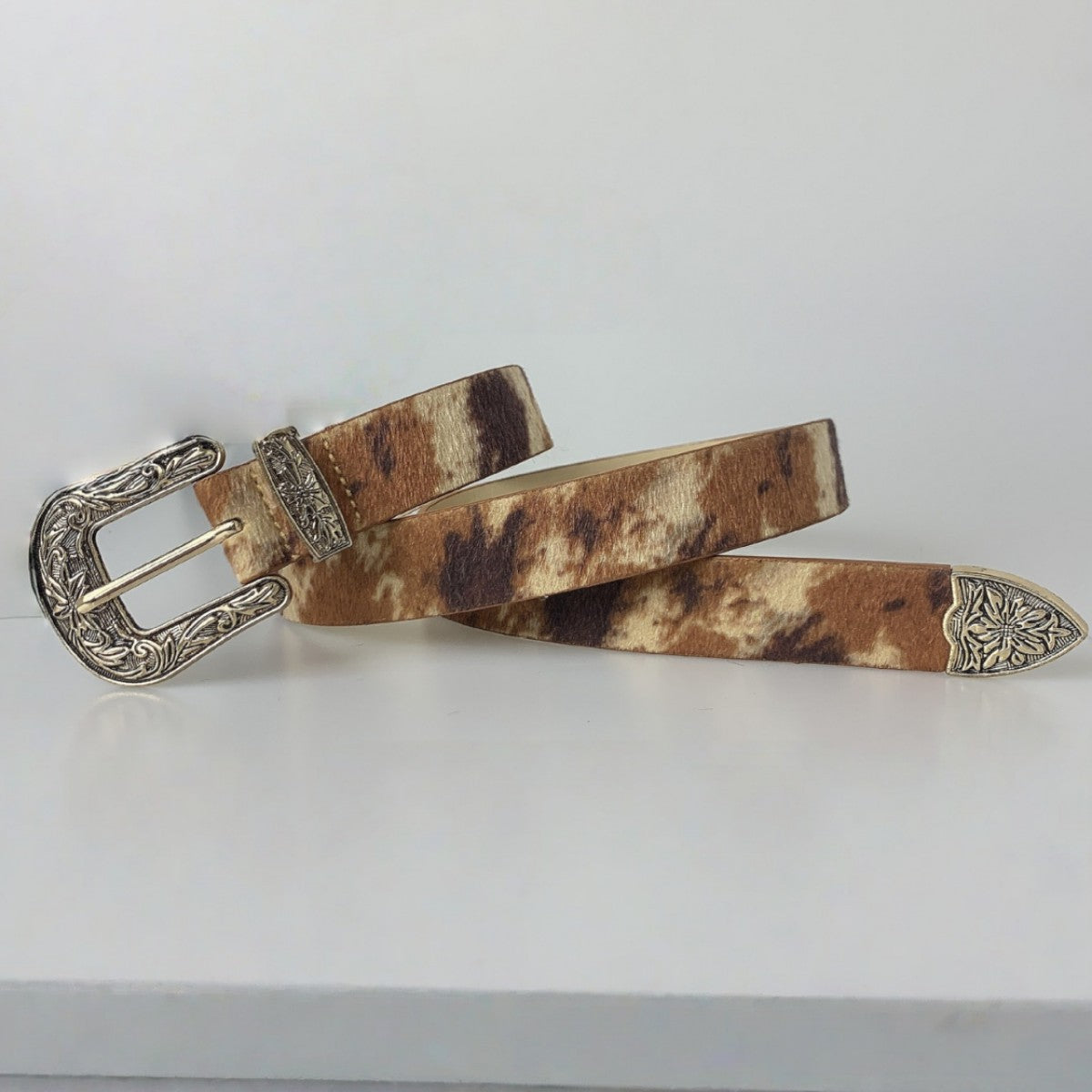 Cow Print Western Statement Buckle Belt