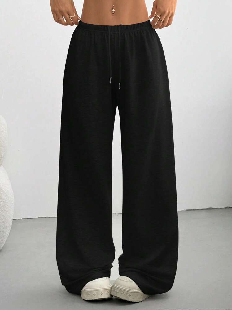 Solid Drawstring Waist Knit Pants