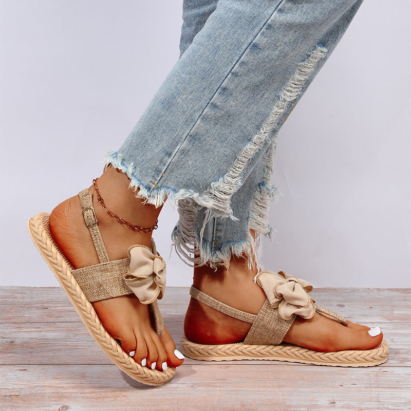 Hemp Sole Clip Toe Bow Sandals