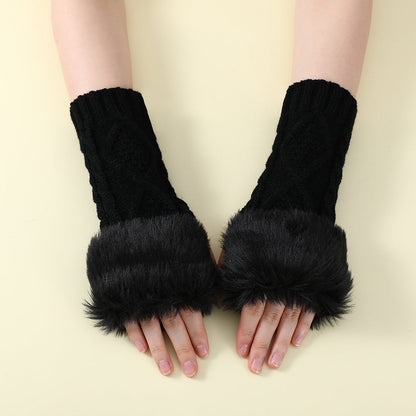 Faux Fur Knit Diamond Pattern Gloves