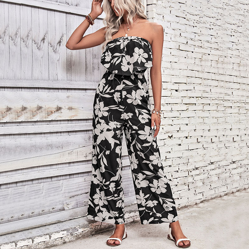 Summer Women Clothing Printed Tight Red Jumpsuit
