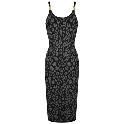 Summer Socialite Quality Leopard Print Fil Lumiere Weave Sleeveless Sling Dress