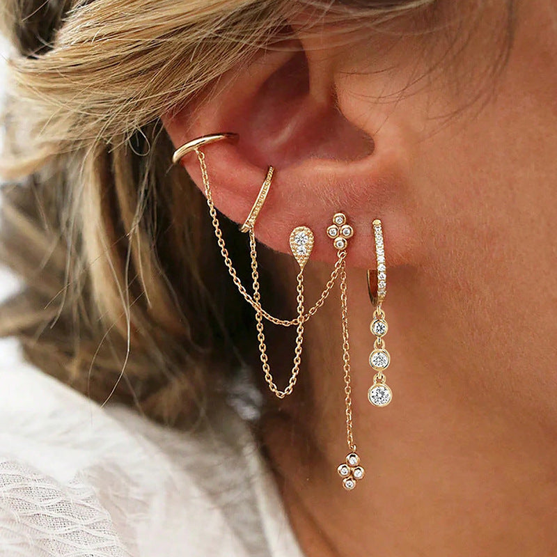 Double Piercing Fringe Drop Earrings