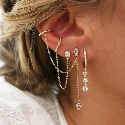 Double Piercing Fringe Drop Earrings