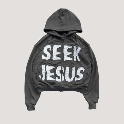 Letter Print Hooded Zip-Up Hoodie