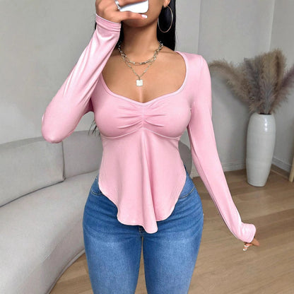 T shirt Pleated Ruffled Long Sleeve Top