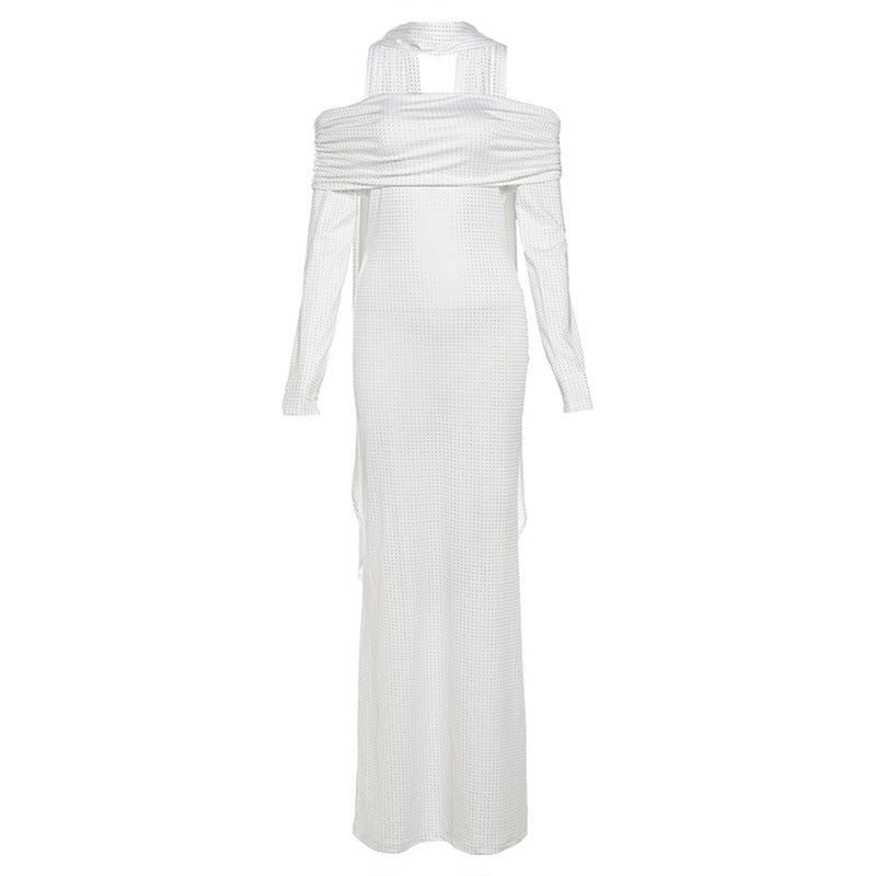 Spring Women Clothing Sexy Slim off Shoulder Backless Scarf Collar Long Sleeve Dress Women