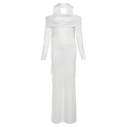 Spring Women Clothing Sexy Slim off Shoulder Backless Scarf Collar Long Sleeve Dress Women