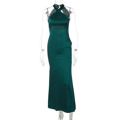 Satin Twist Front Halter Neck Bodycon Maxi Cocktail Dress