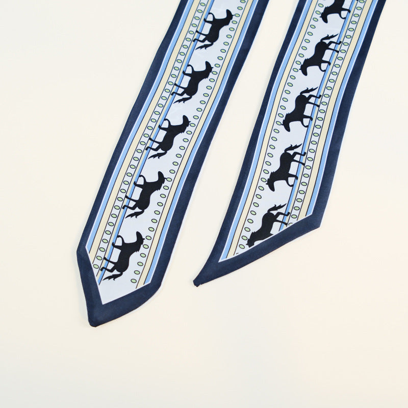 Horse Print Skinny Long Ribbon Scarf