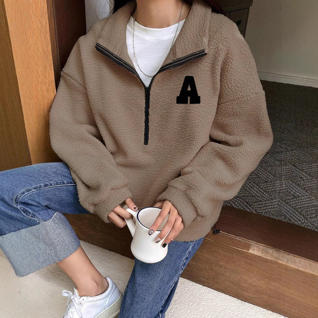 Sweatshirt Polar Fleece Autumn Winter Loose Long Sleeve Sweatershirt Half Zipper