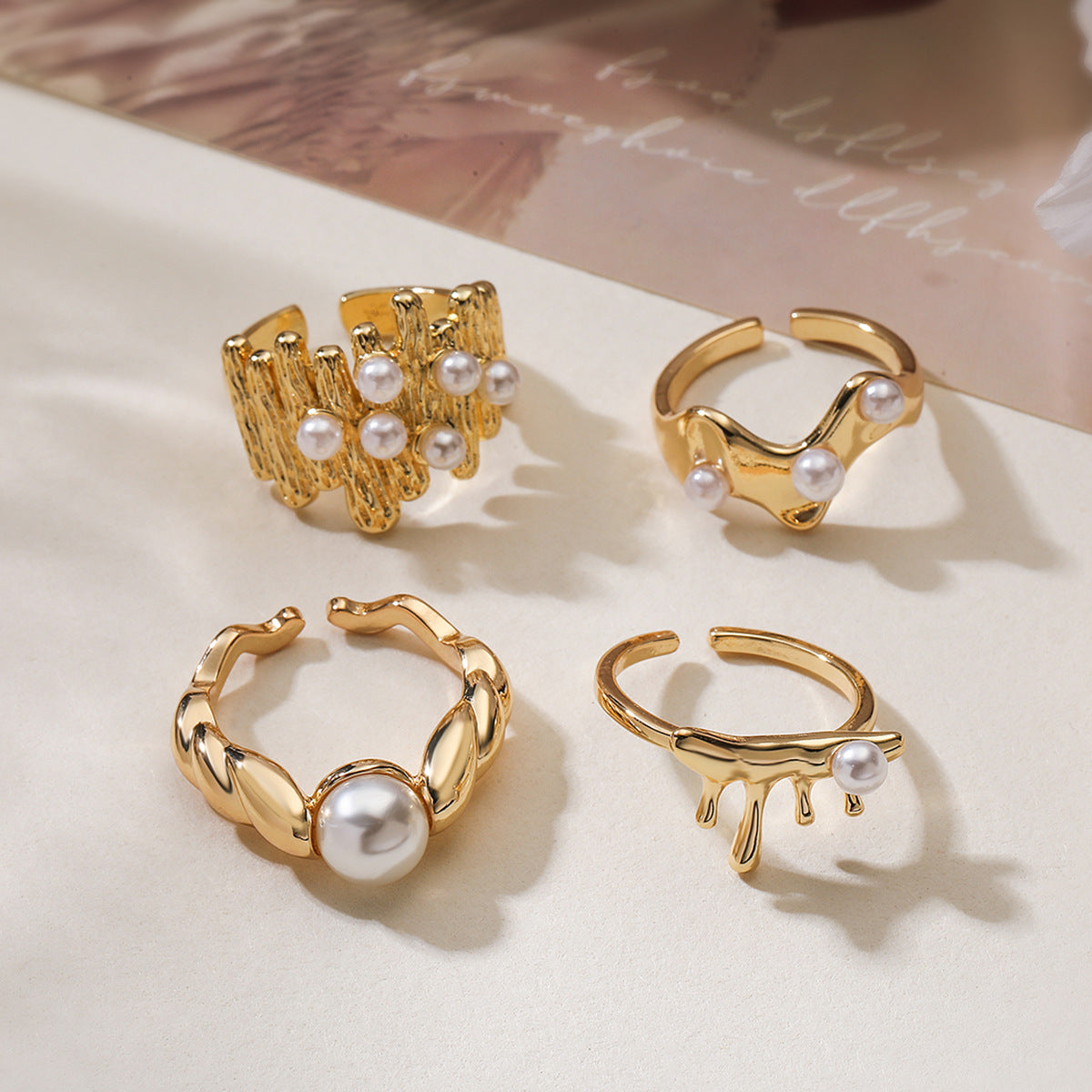 Irregular Pearl Ring Gold Plated Geometric Ring