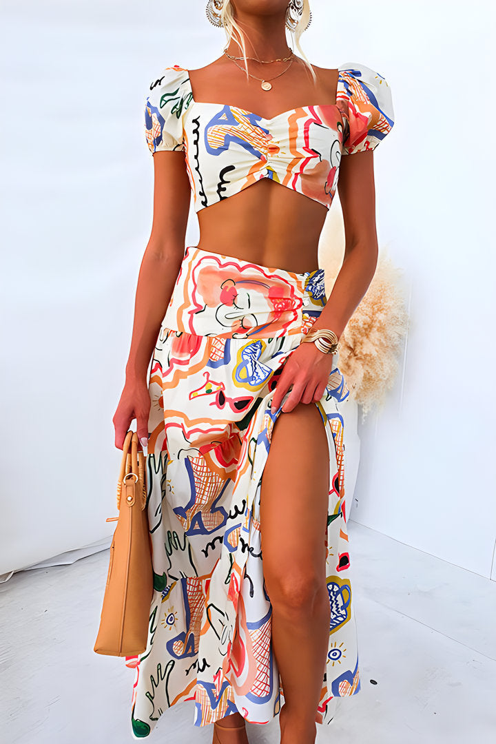 Summer Printed Top Wrapped Chest Skirt Two Piece Suit Amplified craft