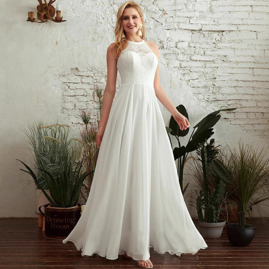 Spring Sleeveless Halter Dress Wedding Dress Bridesmaid Dress Solid Color Dress
