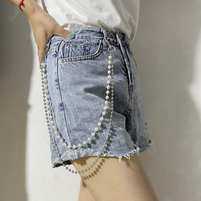 Double Layer Faux Pearl Metal Waist Chain
