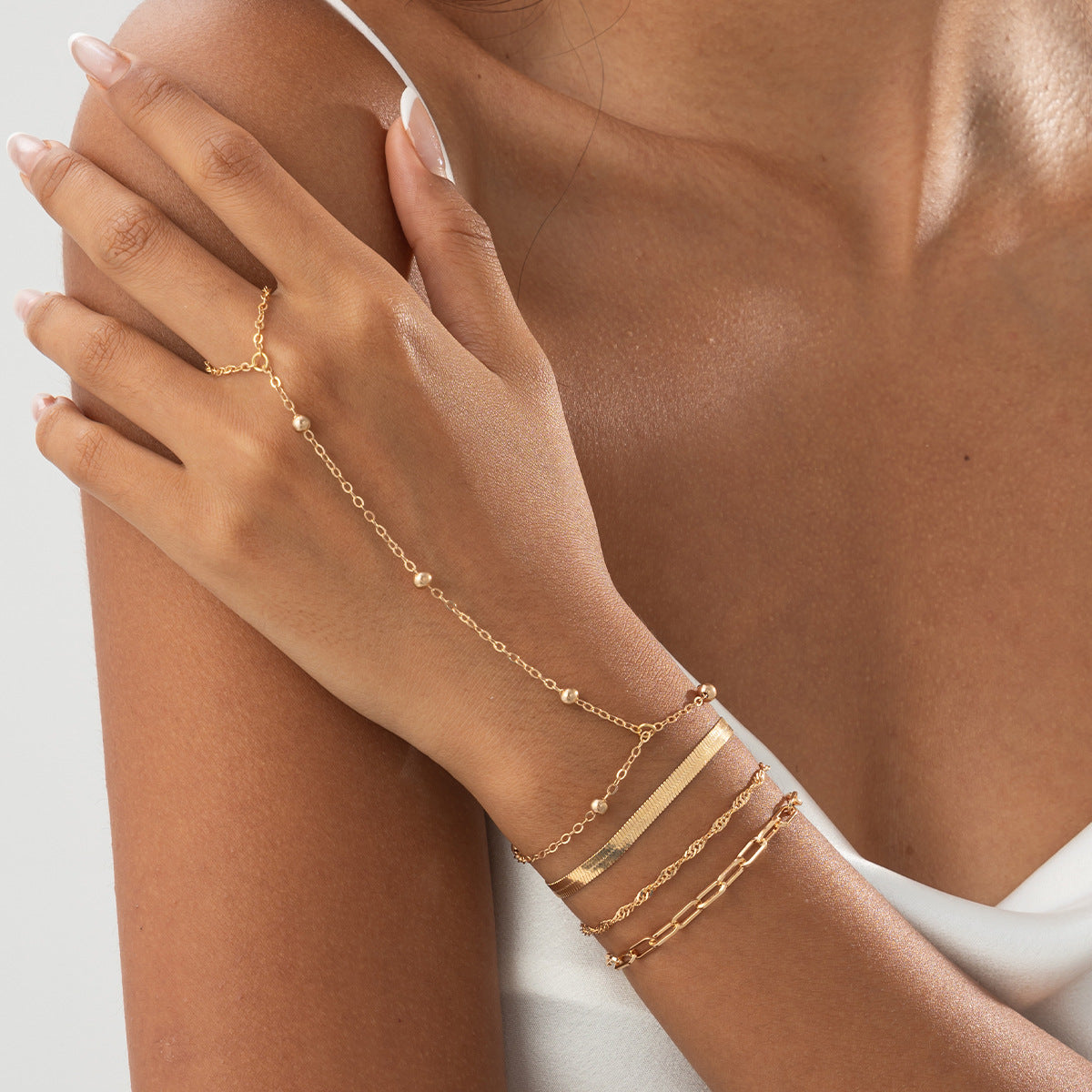 Layered Serpentine Chain Finger Bracelets