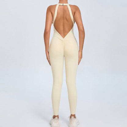 Back Buckle Yoga Jumpsuit Women Peach Hip Backless Sports Quick Drying One Piece Fitness Jumpsuit