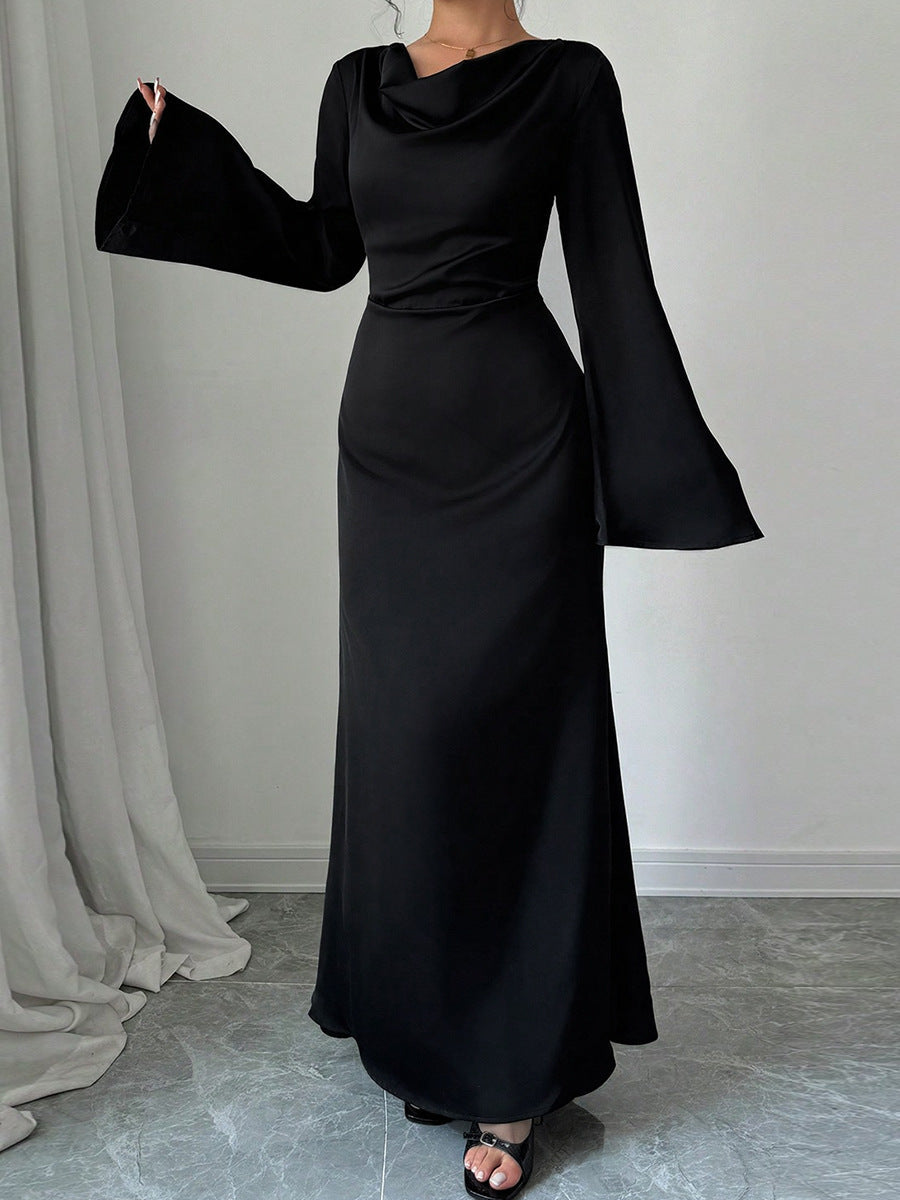 Long Sleeve Loose Tie Waist Elegant Maxi Dress