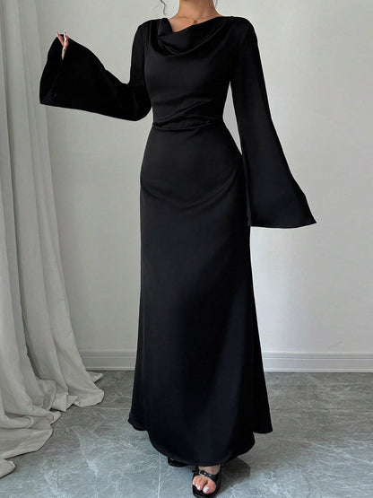 Long Sleeve Loose Tie Waist Elegant Maxi Dress