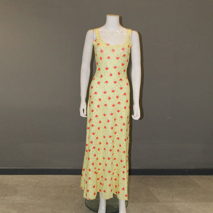 Summer Vacation Long Small Floral Strap Dress Women Wear
