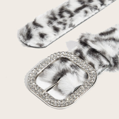 Leopard Soft Fabric Faux Fur Wide Belt
