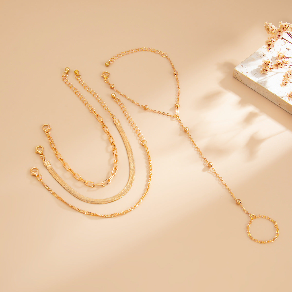 Layered Serpentine Chain Finger Bracelets