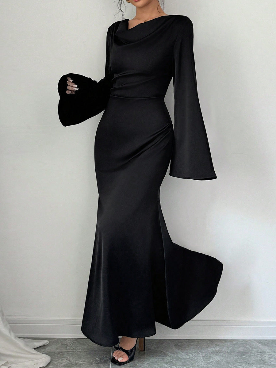 Long Sleeve Loose Tie Waist Elegant Maxi Dress