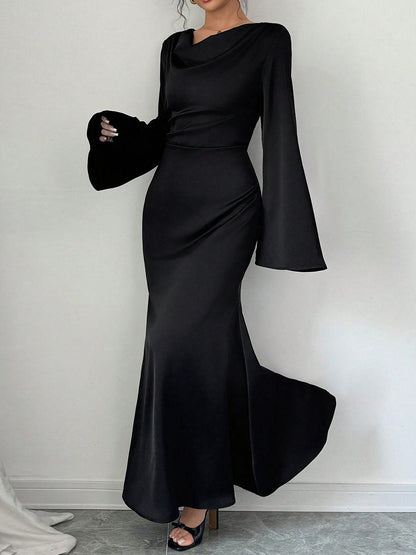 Long Sleeve Loose Tie Waist Elegant Maxi Dress
