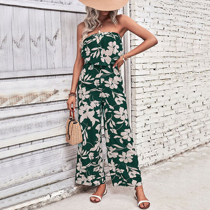 Summer Women Clothing Printed Tight Red Jumpsuit