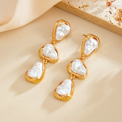 Retro Irregular Faux Pearl Long Metal Geometric Earrings