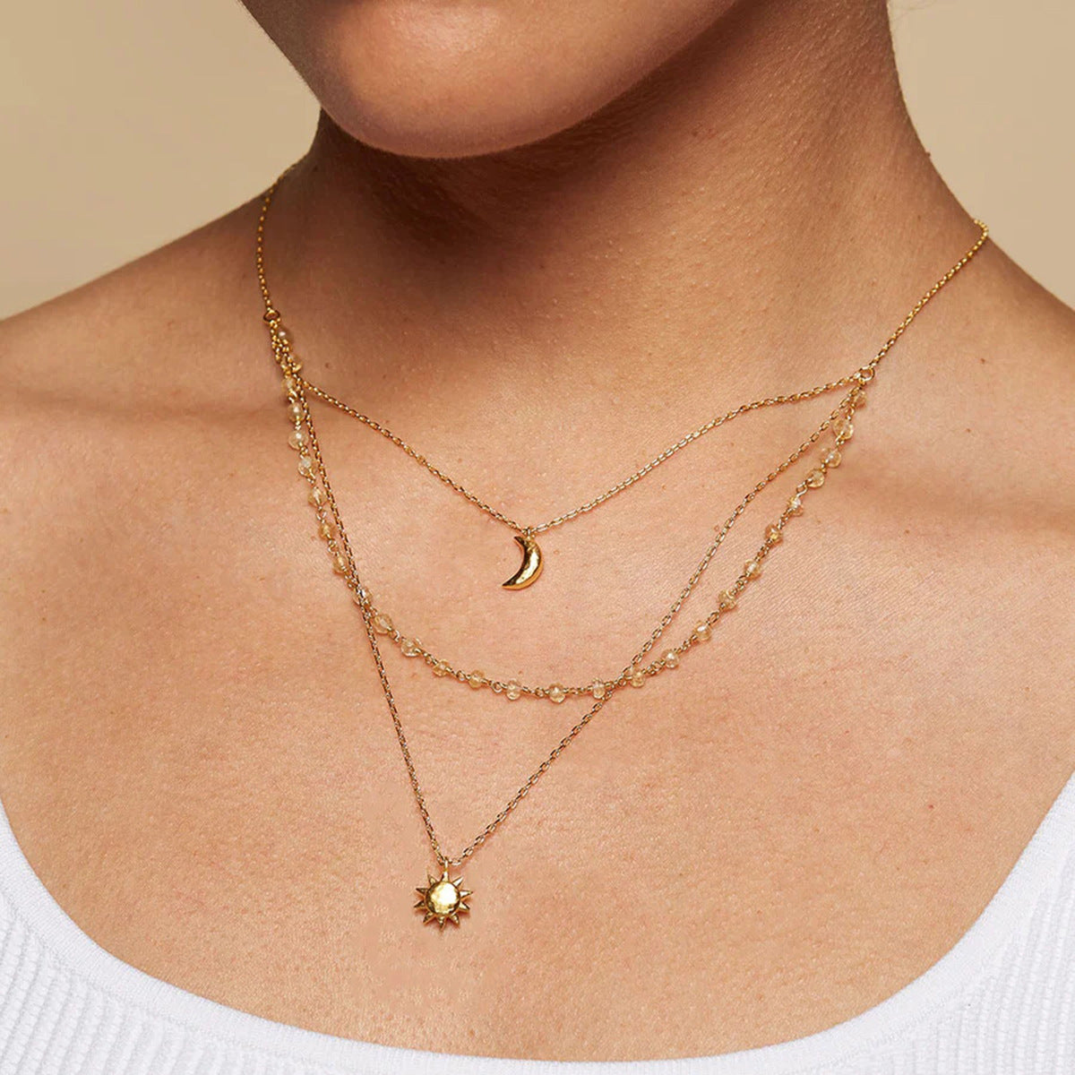 Stainless Steel Star Moon Fringe Choker Necklace