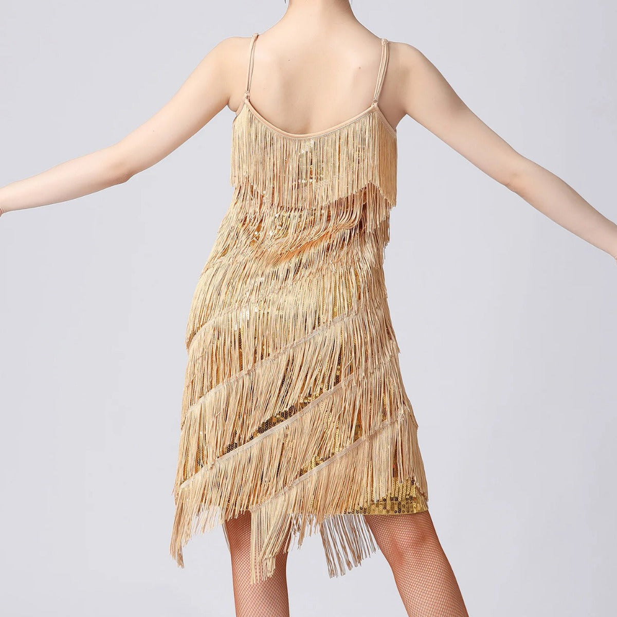 Tassel Sequin Spaghetti Strap Cocktail Dress