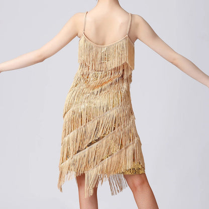 Tassel Sequin Spaghetti Strap Cocktail Dress