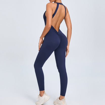 Back Buckle Yoga Jumpsuit Women Peach Hip Backless Sports Quick Drying One Piece Fitness Jumpsuit