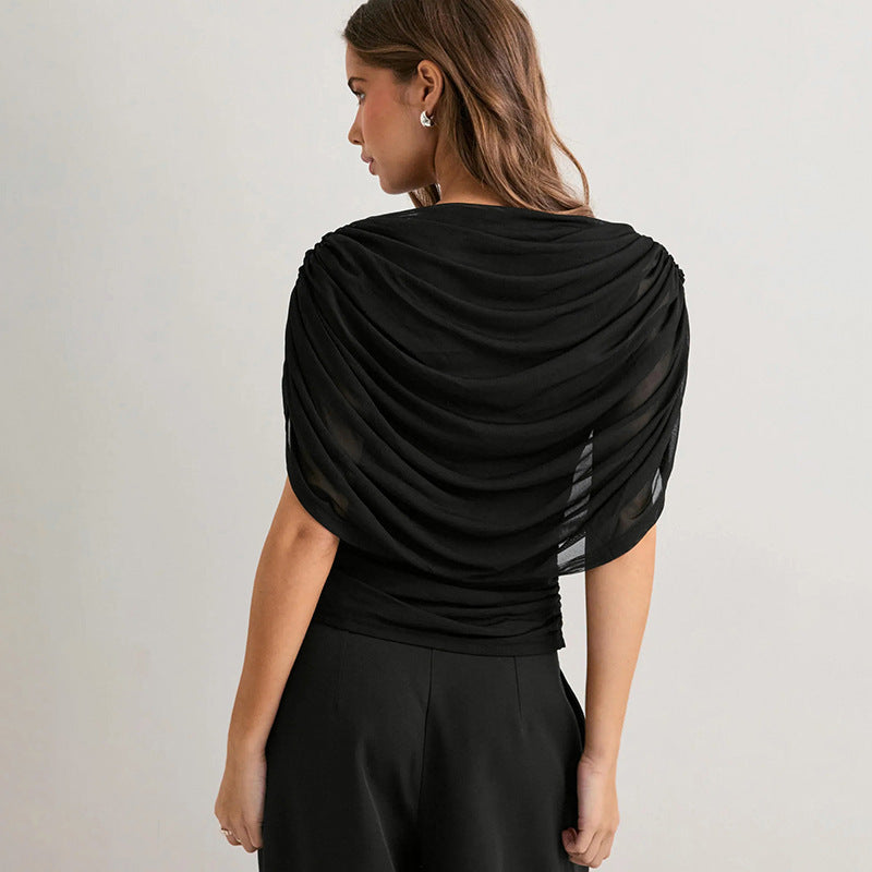 Scarf Neck Draped Sleeveless Bodycon Cropped Tee