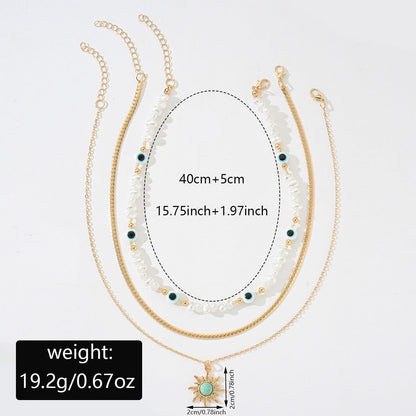 Long Pearl Octagram Star Pendant Layered Necklace