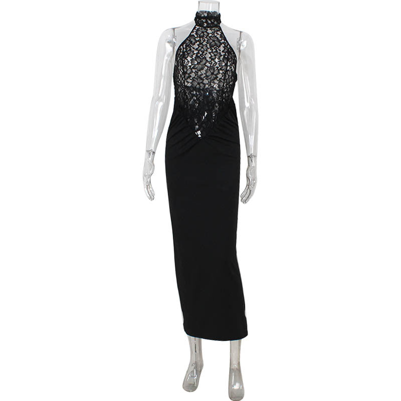 Arrival High Class Elegant Red Carpet Women Clothing Cutout Lace Stitching Sleeveless Halter Slim Fit Sexy Dress Women
