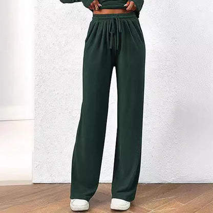 Autumn Casual Suit Asymmetric Long Sleeve T Shirt Wide Leg Pants Casual Wear Sportswear