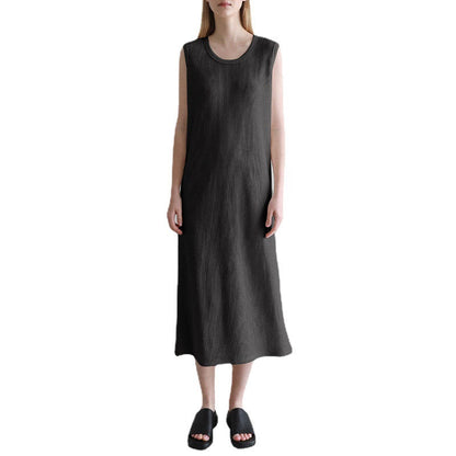Sleeveless Dress French Waffle Texture Skin Friendly Vest Dress Simple Thin A line Maxi Dress Women Clothing