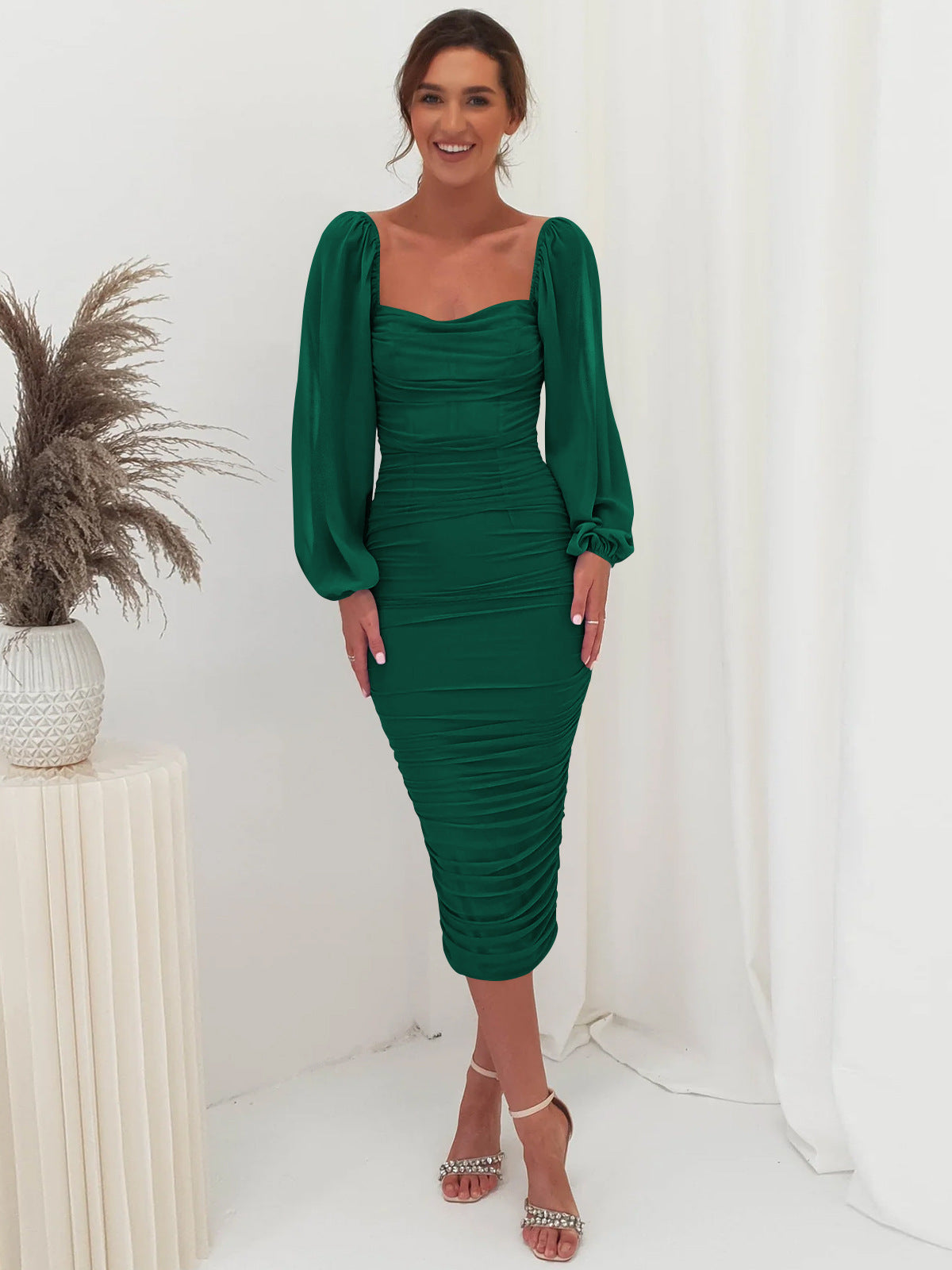 Lace Stitching Dress Toast Dress Square Collar Split Dress One Step Dress Light Dress Bridesmaid Dress
