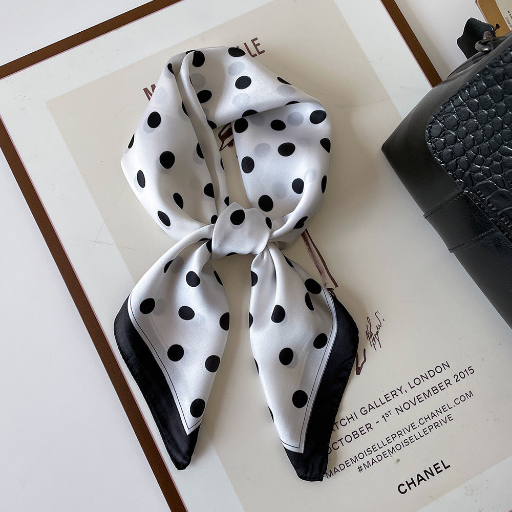 Polka Dot Square Neck Ribbon Head Scarf