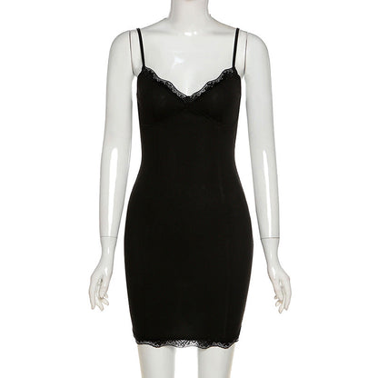 Summer Trends Women Clothing Sling Lace Edge Sheath Slim Slimming Dress