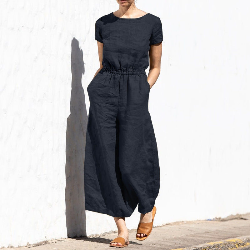 Summer Solid Color High Waist Sleeveless Slimming Trousers Women Casual Loose Jumpsuit