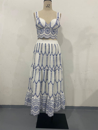 Summer Sexy Print Lace up Bra Skirt Two Piece Women Clothing