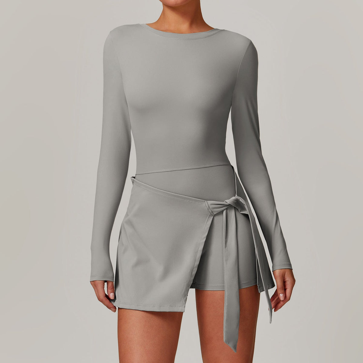 Faux Two Piece Anti Exposure Tight Sports Dress Sexy Slit Strap U Shaped Beauty Back Tennis Dress