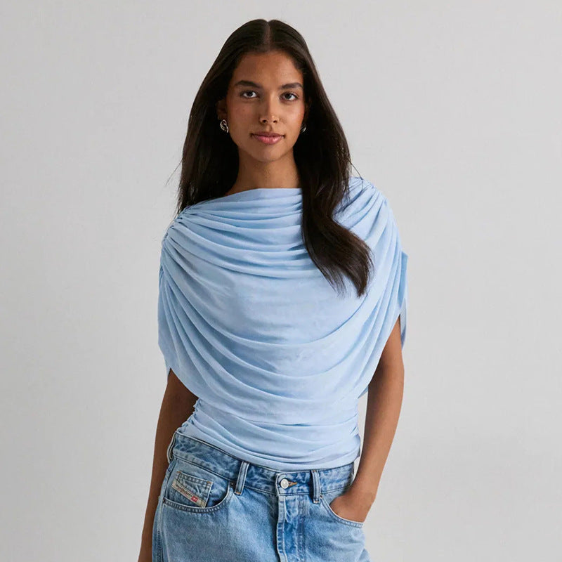 Scarf Neck Draped Sleeveless Bodycon Cropped Tee