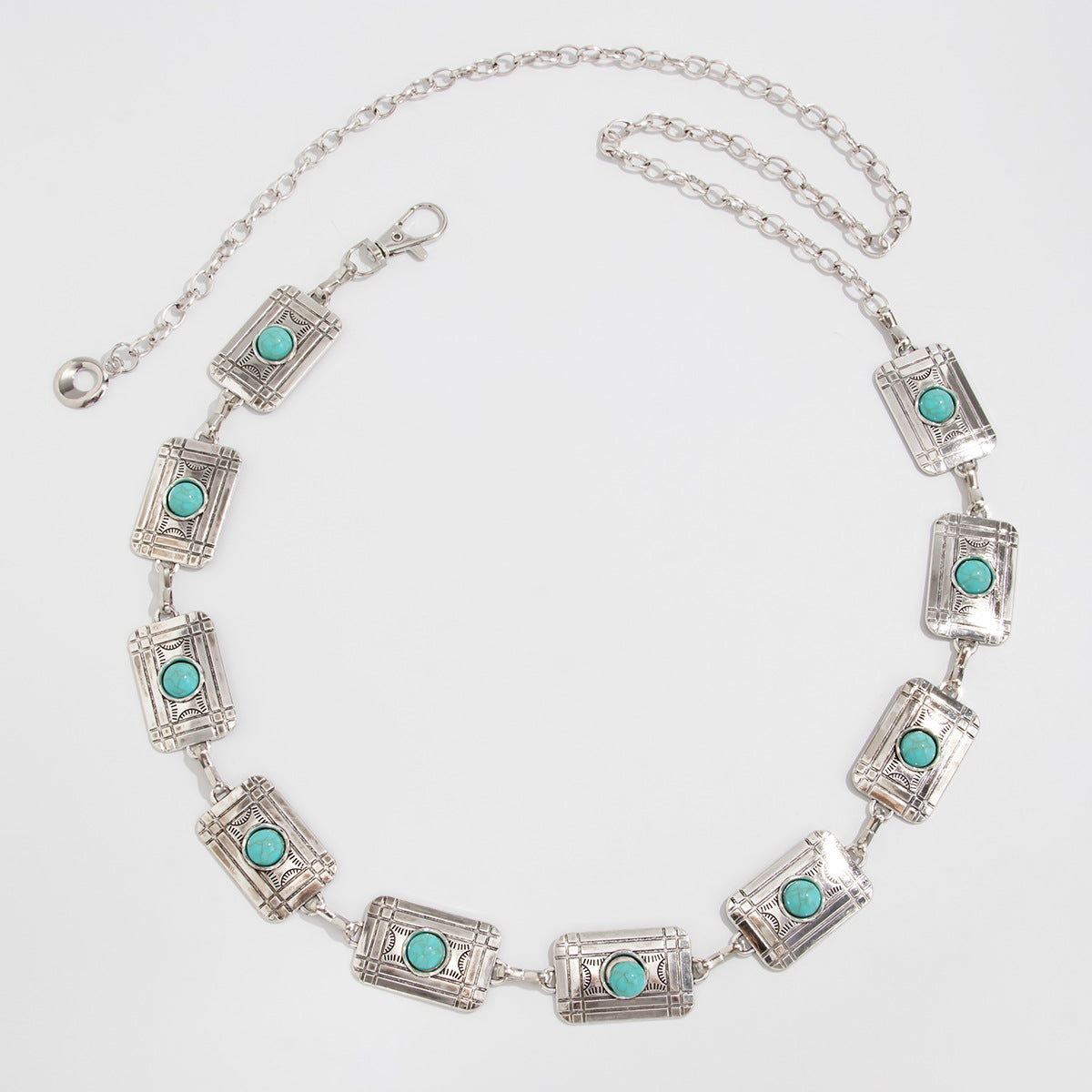 Retro Silver Turquoise Inlaid Waist Chain