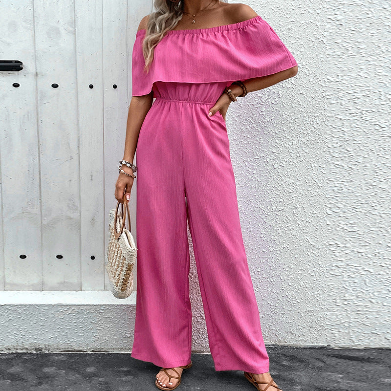 Summer Wide Leg Pants Off Shoulder Solid Color Trousers Jumpsuit